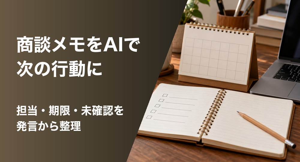 商談メモをAIで次の行動に。担当・期限・未確認を発言から整理