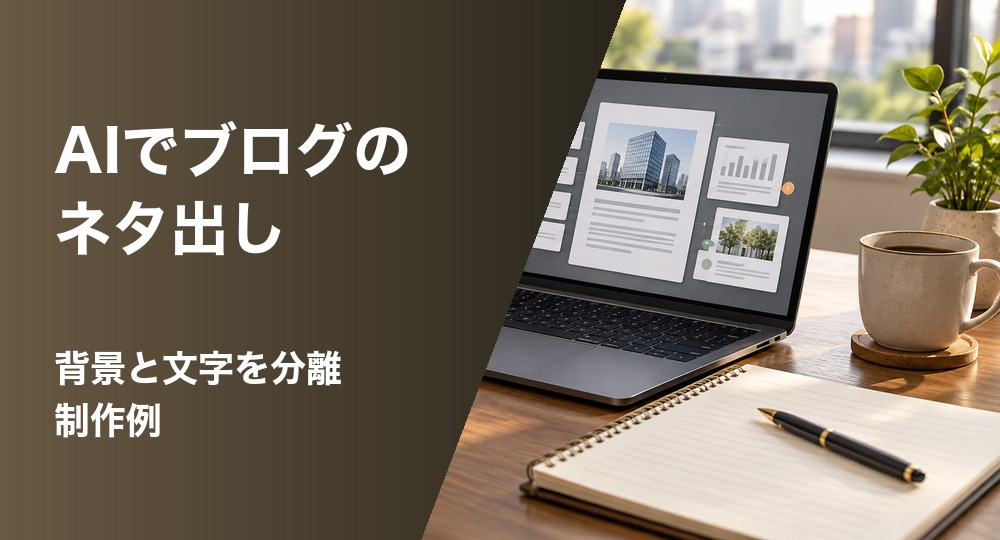 同じAI生成背景に「AIでブログの／ネタ出し」を載せた制作例