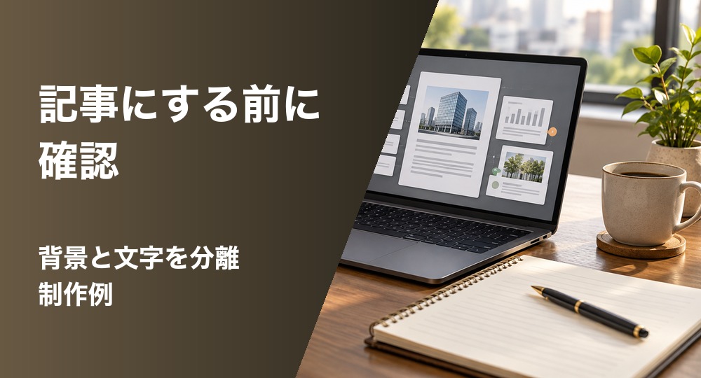 同じAI生成背景に「記事にする前に／確認」を載せた制作例